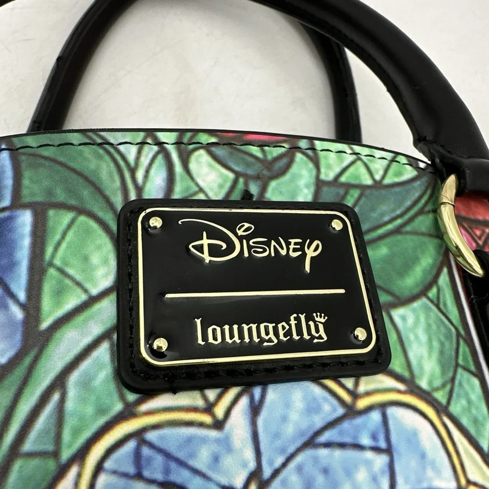Disney Loungefly Beauty and the Beast Stained Glass Satchel Crossbody Bag EUC